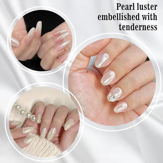 Allstarry Pearl Chrome Nail Powder, Iridescent Aurora White Chrome Nail Powder Metallic Mirror Effect White Glitter Clear Nail Chrome Powder for Nails Pearls Nail Accessories for Nail Art Salon DIY