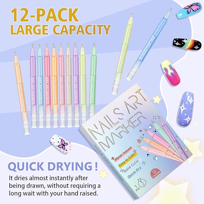 12 Colors Nail Art Pens Set, 2026 New Markers Polish Pen for 3D Nail Art Tools for Dotting Drawing Painting Point Liner DIY 7-14 Days Delivery (2SET)