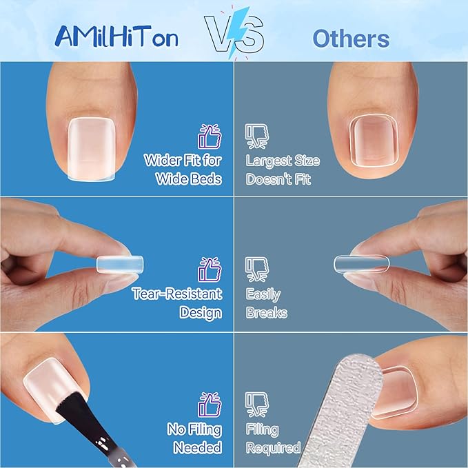 Thickening Toe Nail Tips, Square Full Cover for Wide Long Nail Beds, Matte Pre-shaped Press on Toenails for Women Extensions Home DIY Nail Salon 300PCS 15Sizes