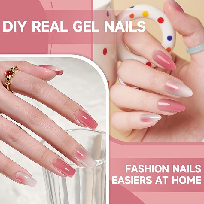 Semi Cured Gel Nail Strips,28 pcs Gel Nail Stickers/Wraps(Red Gradient),Long Lasting Polish Stickers UV Cure,Works with Any UV Lamp,Easy to Apply
