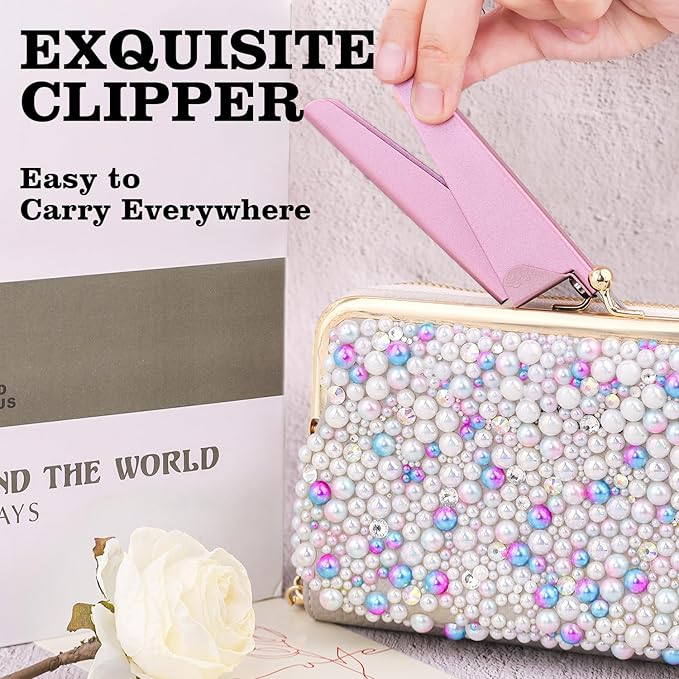 Light Pink(Matte) Adjustable Nail Clippers with Magnet Sizers for Acrylic Nails, Professional Stainless Steel Fake False Nail Tip Clipper Cutter Trimmer, Manicure Tool for Salon Home Nail Art