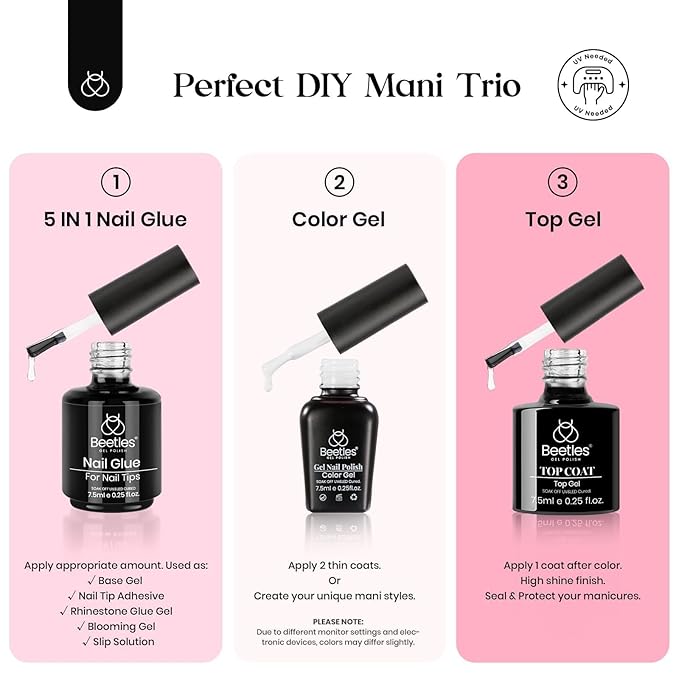 Beetles Nail Kit, 600Pcs Medium Almond Nail Tips with Milky White Gel Polish Top Coat, 15 Sizes Beetles Gel Soft Clear Press on Nails 5 In 1 Nail Glue Valentine Nail Extension Set for Women