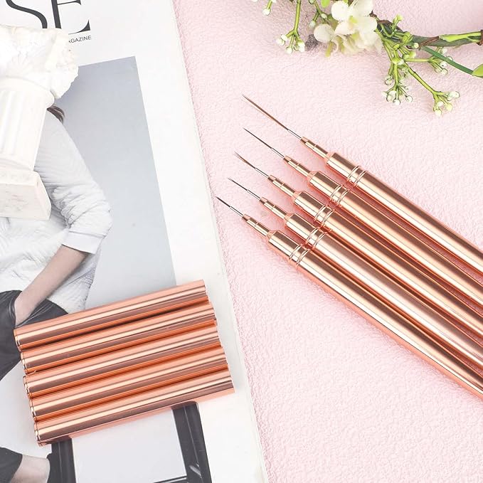 5pcs Nail Art Liner Brushes, Fine Nail Art Pens Thin Detail Fingernails Drawing Tool Long Line Painting Striping Brushes for Gel Polish Nails Design, Size 7/9/11/15/25mm