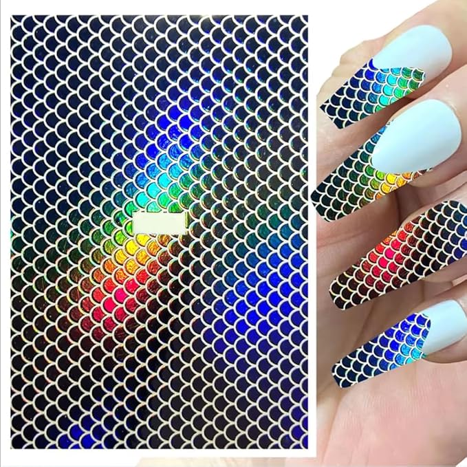12Pcs Nail Foils Classic Lure Pattern Nail Art Holographic Fish Scales Shaped Sticker Self-Adhesive 12 Colors Nail Foil Decals Manicure Laser Sticker Decals DIY Fishing Lure Accessories