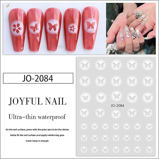 5 Sheets Airbrush Nail Stickers White Ombre Nail Art Stickers Gradient Nail Decals with Stars Heart Bow Butterfly Designs Sweet DIY Self-Adhesive Nails Art Supplies for Women Girls