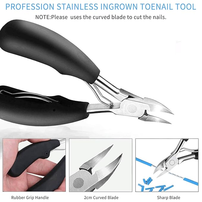 JTIEO 9 Pack Toenail Clippers, Ingrown Toenail Removal Kit, Heavy Duty Toe Nail Clippers for Thick Nail for Seniors, Professional Ingrown Toenail Tools Ingrown Toenail Clippers for Men (Black)