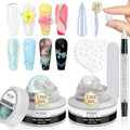 MIZHSE Solid Builder Gel for Nails – 2PCS 1oz Mermaid Pearl & Clear Hard Gel Kit with Nail Forms 3D Mold Soak-off U V 3D for Nails Extension for Salon Manicure Home DIY