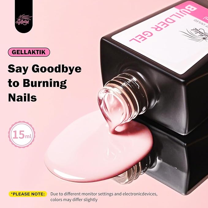 Builder Gel for Nails, 15ml 7 in 1 Builder Gel Nail Polish, LED Lamp Cured for Clear Rubber Base & Strengthener Extensions, Thickening, Repair, Salon-Quality DIY Manicure (Pink)