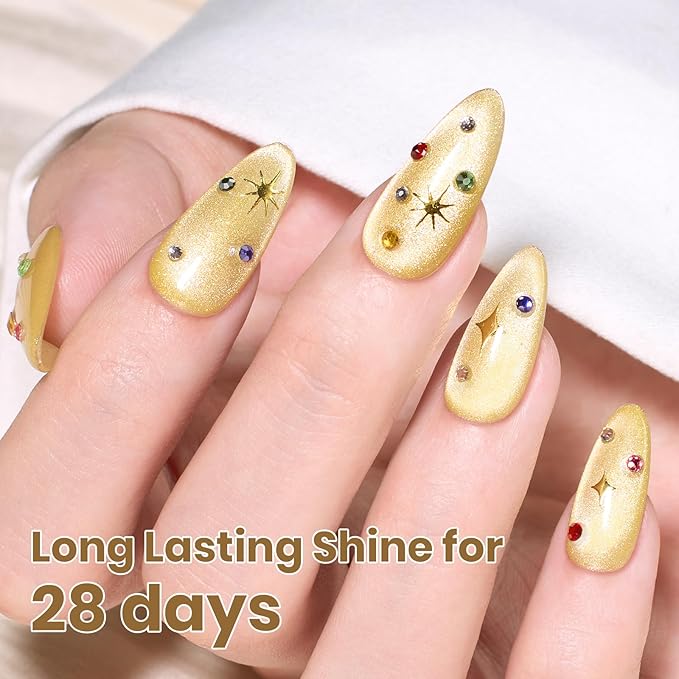 Beetles Lemon Veil Yellow Cat Eye Gel Nail Polish - 15ML Glitter Yellow Cat Eye Spring Gel Polish Magnetic Shimmer Effect Soak Off UV Nail Art Design Salon DIY Manicure Gift for Women