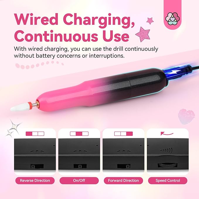 SAVILAND Portable Electric Nail Drill: 20000RPM Electric Nail File Gradient Dark Pink Nail Drill 7 Nail D rill Bits Nail File 51 Sanding Bands Beginners Salon at Home Manicure Pedicure