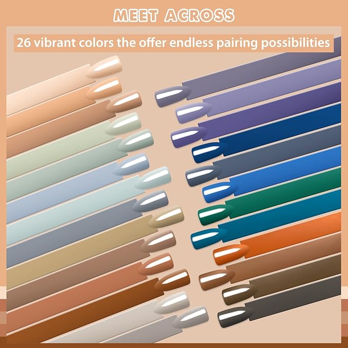 MEET ACROSS 30Pcs Nude Brown Gel Nail Polish Set Gel Polish Grey Blue Purple Roasted Chestnuts Chocolate Series Gel Nail Kit Gift for Women 26 Colors