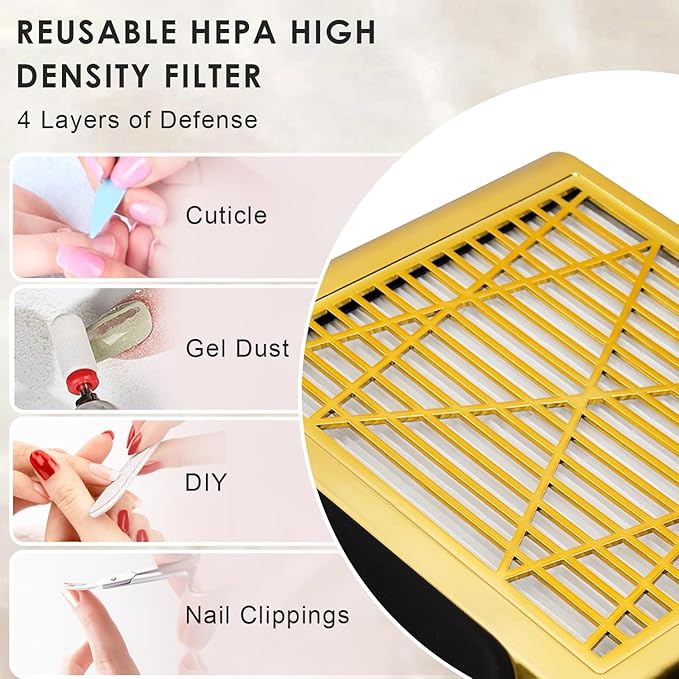 CoFashion 80W Suction Dust Collector for Acrylic Nails - Professional Extractor Fan for Manicure Salon - Dust Collector When Using Drill & File