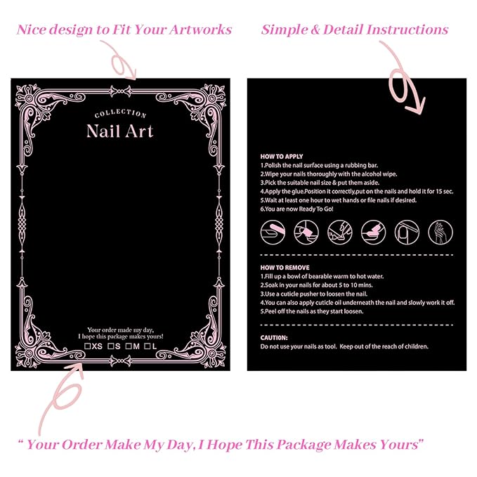 Press On Nail Packaging Kit for Long Nails – Y2K 50 Display Cards with Bags & Tape – Nail Tech Supplies for for Gothic & Baddie Nailfies Nail Salon Studio Manicure Business(Black, 3.54*4.7)