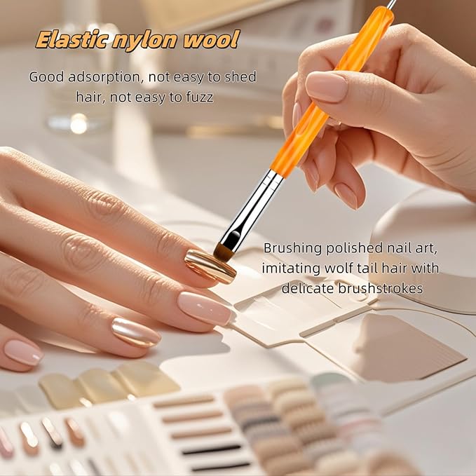 French Brush for Nails Premium 2 Way French Gel Acrylic Nail Art Brush and Dotting Tool, 2 Pcs French Tip Brush 14 and 16 Professional Nail Salon Quality Brush, Nail Dotting Pen (Orange)