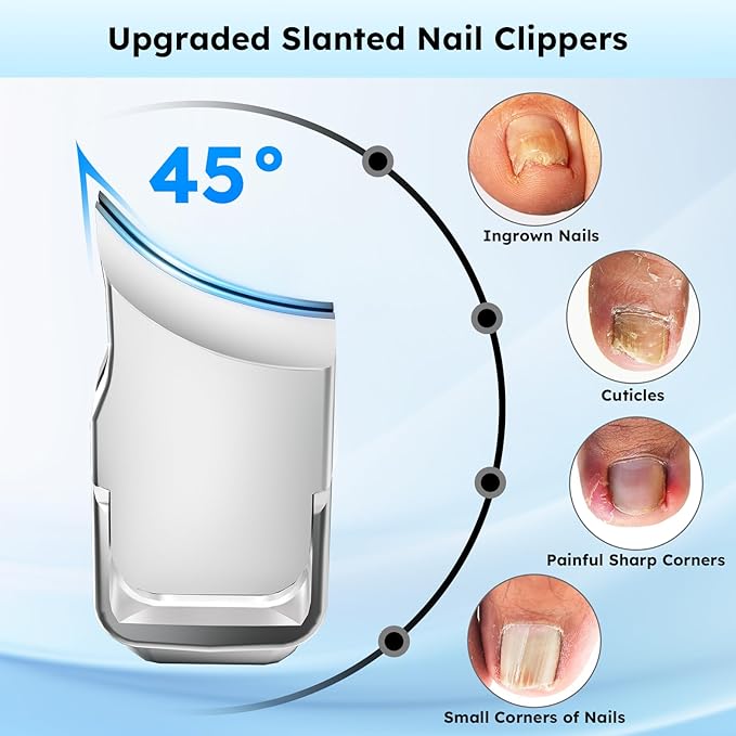 Toenail Clippers for Seniors, Angled Head Large Toe Nail Clippers for Thick Toenails, Wide Jaw Eagle Beak Clippers for Ingrown Nails, Anti-Splash Cutter with Curved Blade, Cuticle Clippers