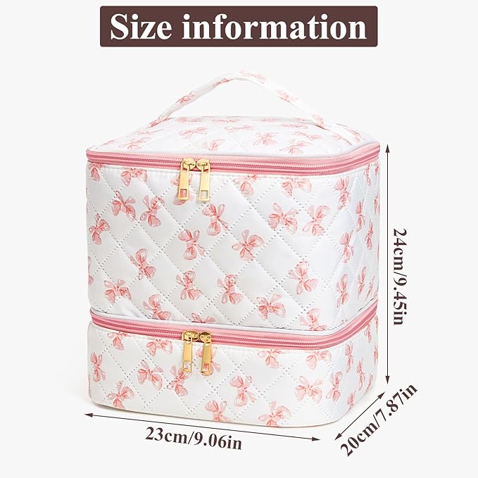 Nail Polish Organizer Aesthetic Nail Organizers and Storage, Bow Nail Supplies Kit Organizer Travel Carrying Case for Manicure Tools (Bow A, 2 Layer)