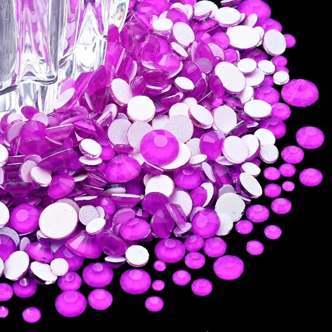 Flatback Glass Rhinestones,Bedazzler Gems Non Hotfix Crystal Rhinestones for Crafts Nail Charms Clothes Tumblers,Dk.Amethyst Neon,Mixed Size,35g