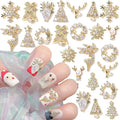 24pcs Luxury Zircon Christmas Nail Charms - 3D Snowflake, Elk, Xmas Tree, Garland Decorations - Gold Art Rhinestones Gems for Nails