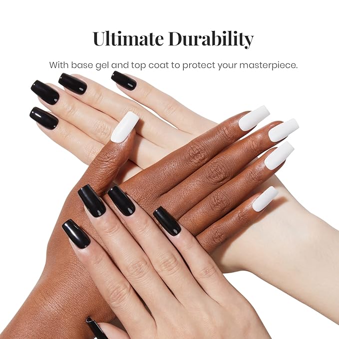 Beetles Gel Nail Polish Set - 4 Colors Black & White Collection with Base & No Wipe Top Coat | Long Lasting Soak Off UV LED Nail Gel Kit for DIY Home & Salon Use, Gift for Women