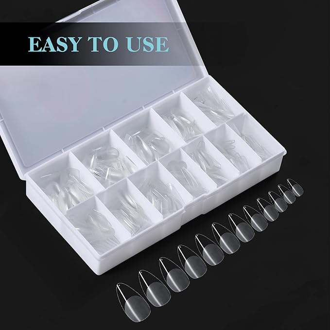 Gelike ec Nail Tips Almond for Salon: 552 Pcs Medium Soft Gel Nail Tips for Manicure 12 Sizes