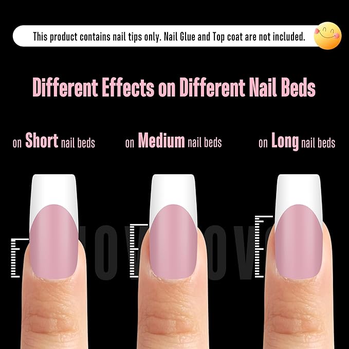 NOVO OVO White French Tip Medium Square Nail Tips Press on BERRY PINK, Extra Thick Soft Gel Fake Nail Acrylic Extension, Need Builder Gel Top Coat, No Glue Included, for Salon DIY 15 Sizes x 240 pcs