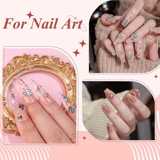 4200 Pcs Nail Art Rhinestones Kit,2-3mm Shiny Gold/Silver/Mixed Colors Rhinestones,3D Pointed Bottom Nail Gems with Tweezers and Dual-end Brush for Manicure DIY Crafts Face Makeup(26-K1-pointed-GS)