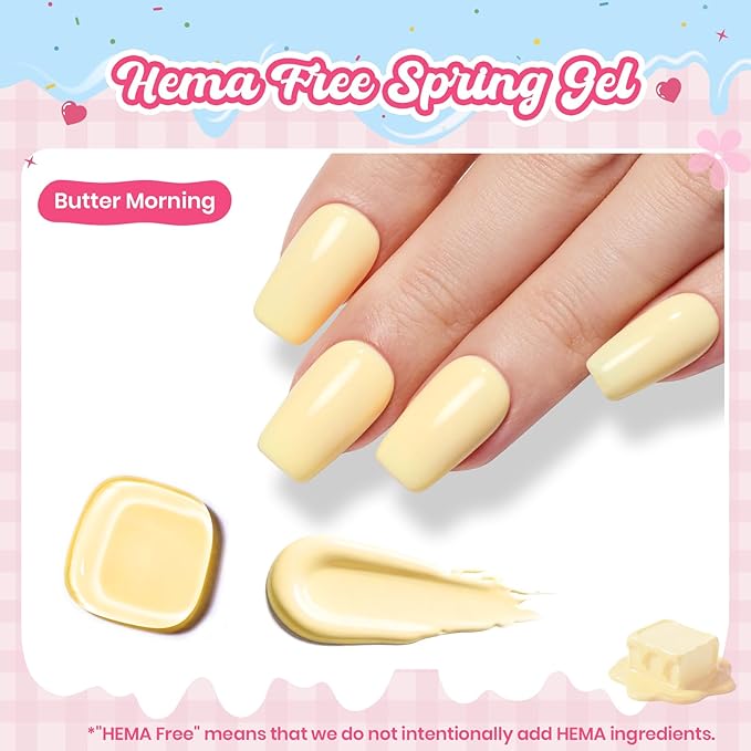 Beetles Butter Yellow Gel Nail Polish - Butter Morning Pastel Yellow Gel Nail Polish, Same Color Same Bottle, Soak Off UV LED Lamp Pastel Nails Art, Long-Lasting Manicure Salon DIY Home Spring Nails