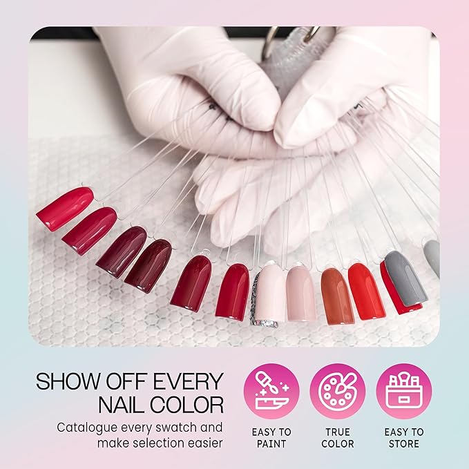 250 Nail Tips Chart Fan Display for Nail Art Design Pattern Practice and Swatch Nail Polish Colors - 50 Tips Style Chart Fan (Clear) 5 Packs…