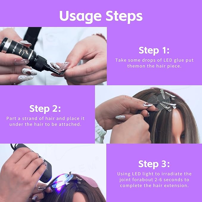V Light Hair Extension Kit, Light Hair Extension Machine, Portable Fast Curing Glue Wig LED Lamp for Home Salon (405nm white)