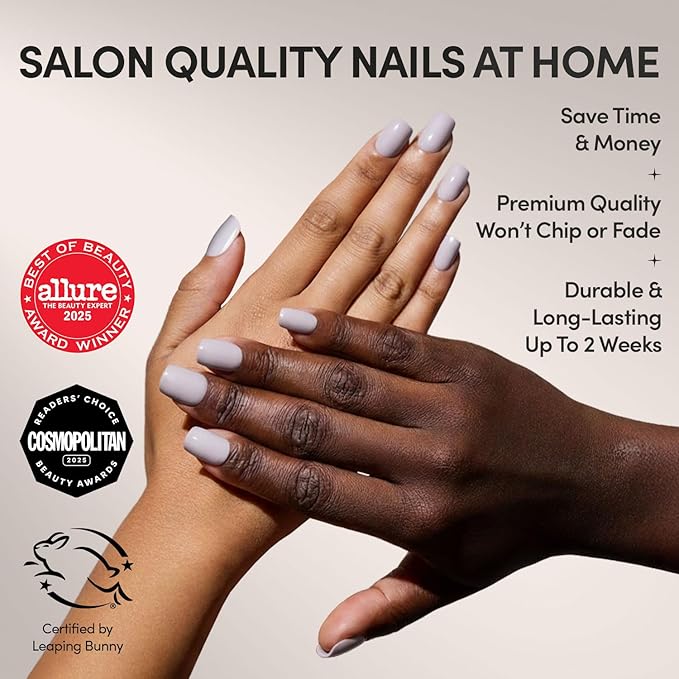 Glamnetic Press On Nails - Lilac Gray Fake Nails | Opaque Pale Light Lilac Gray Short Squoval Fake Nails, Salon Quality | 15 Sizes - 30 Nail Kit with Glue