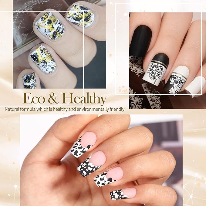 BORN PRETTY Nail Art Stamping Polish White Black Manicure Image Stamp Polish Set Print Polish Varnish 2 Bottles 10ml 0.34fl oz