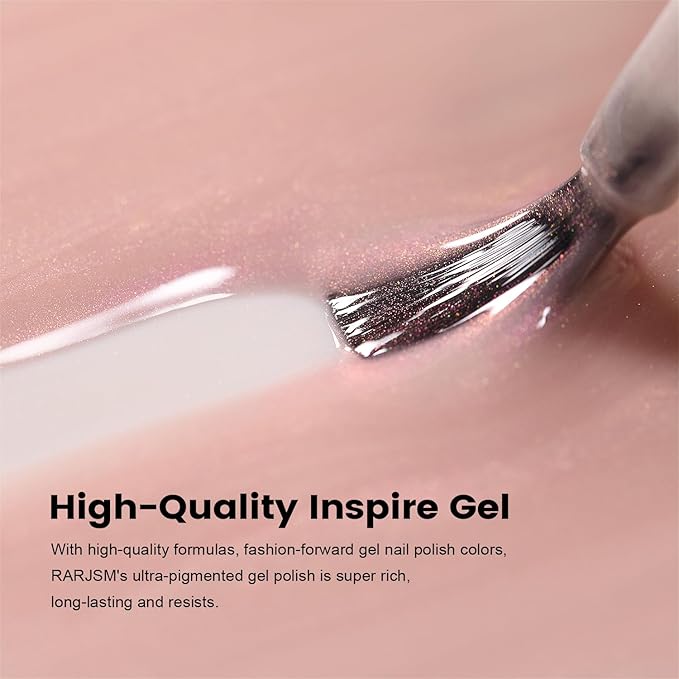 RARJSM Nude Apricot Pink Gel Nail Polish with PinkPearl Shell Glitter Clear Sheer Skin Tone Shimmer Gel Polish 15ml UV LED Soak Off Transparent Soft Pink Home Salon French Manicure Curing Requires