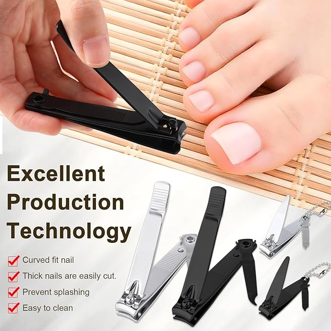 Bememo 12 Pieces Stainless Nail Clippers Set Fingernail and Toenail Clippers Nail Cutter Tool Set for Men and Women (Black and Silver)
