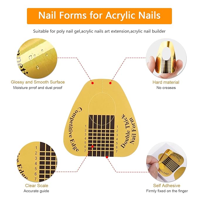 Yokilly Nail Forms for Acrylic Nails, 100PCS Nail Forms for Polygel Nail Tips Guide, Nail Forms For Builder Gel, Nail Forms Roll for Salon Nail Former Stickers with Numbers Marked for Nail Art DIY