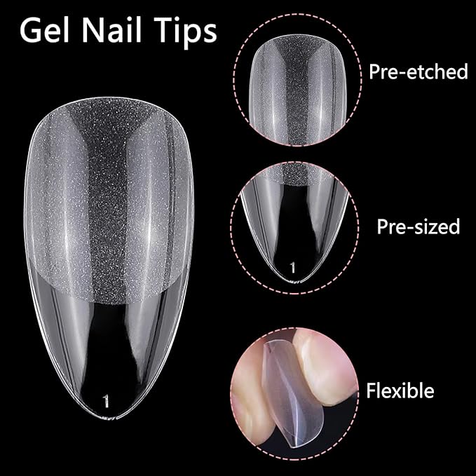 LoveOurHome 600pc Almond Nail Tips Medium Fake Nails Clear Press on Nail Almond Full Cover Short Stiletto Soft Gel Nails Tip Medium Artificial False Fingernails for Gel Acrylic Nail Extension