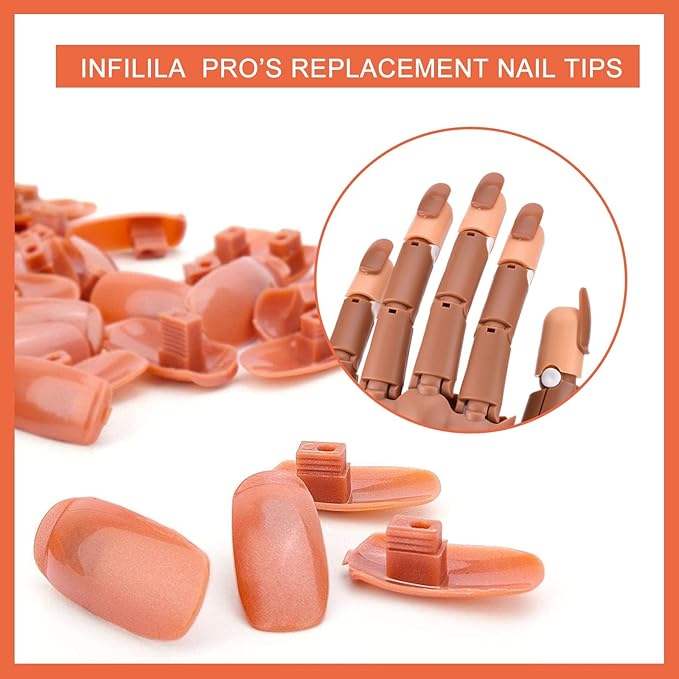 NXJ INFILILA 200PCS Replacement Refill Nail Tips, Plastic Fake Nail Tips for Flexible Practice Fake Hand, Nail Training Hand Supply for Manicure Salon Beginners DIY(Brown)