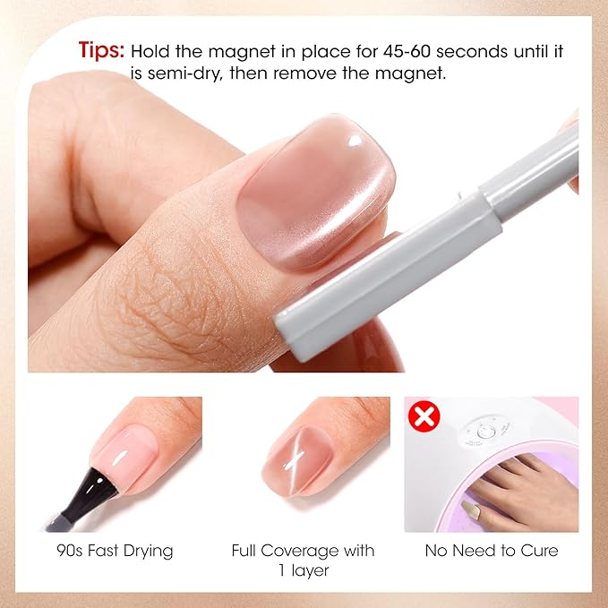 GELLEN Quick Dry Cat Eye Nail Polish Kit, Grey Brown Magnetic Fingernail Polish Set, Fast Drying Glitter Nail Lacquer Non Gel with Magnet Tool, DIY Salon Home