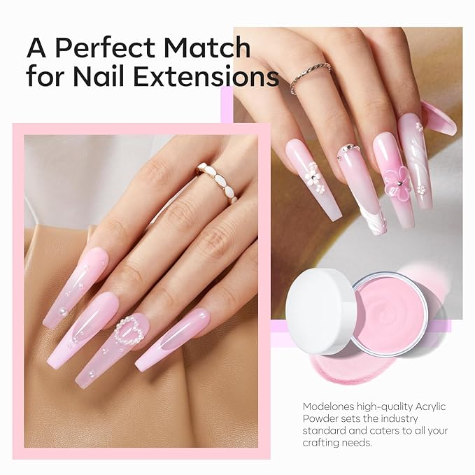 Modelones Acrylic Powder, 4.23oz Upgraded Medium Pink Nail Acrylic Powder for Nail Art 3D Carving French Nails Extensions, Non-Yellowing, Gifts for Women