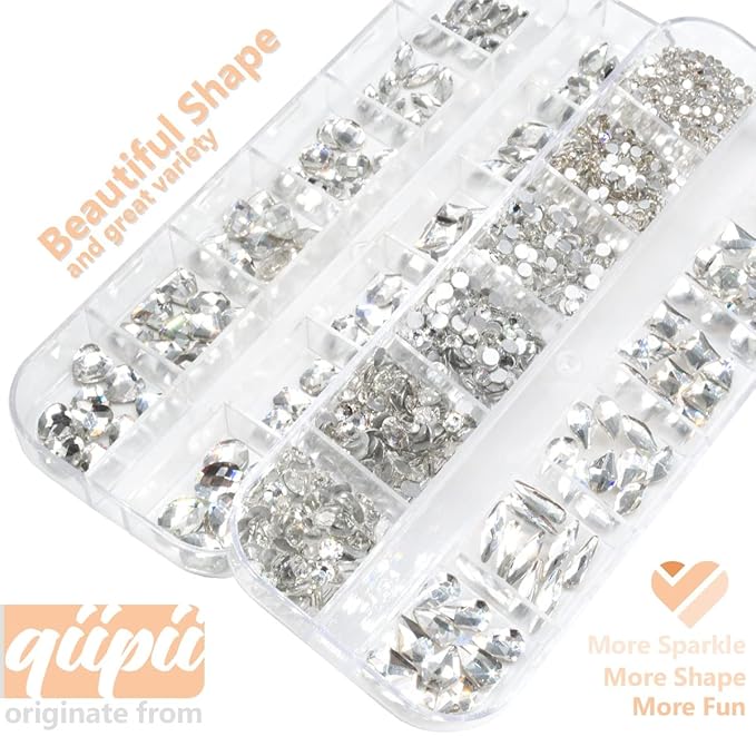 24 Styles Silver Clear Nail Rhinestones Multi Shapes Flatback K9 Glass Crystal White Gems Round Beads Stones Diamonds Jewels Nail Art Charms for Nails Face Eyes Makeup DIY Crafts Clothes Shoes