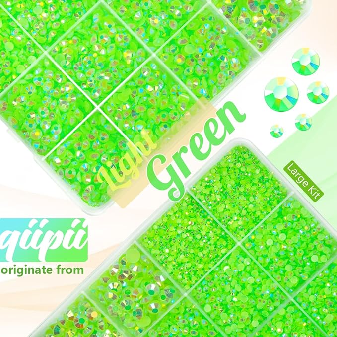 Peridot AB Resin Rhinestones w B7000 Jewelry Glue for Bedazzling Crafting 2mm-6mm Neon Green Flatback Jelly Stones Diamonds Gems Bedazzler Kit for Nails Face Eyes Makeup Tumblers Bottles Crafts
