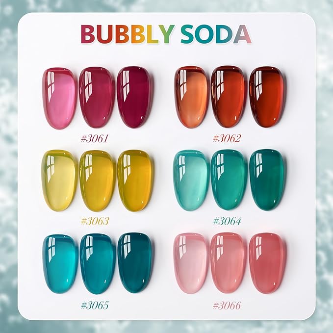 GAOY Jelly Gel Nail Polish of 6 Transparent Pink Red Blue Yellow Colors Sheer Gel Polish Kit for Salon Manicure and Nail Art DIY at Home