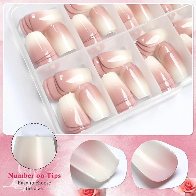 AddFavor 240pc Ombre Coffin Press on Nails Short Fake Nails - Glue on Nails Coffin Acrylic Nails Press ons Nail Tips Short Stick on Nails with Nail Glue and Adhesive Tabs for Women