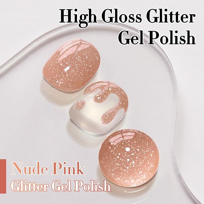 Double Rhythm 0.5Oz Glitter Gel Polish Shimmer Reflective Color for Nail Art Salon DIY Soak Off 15ml Nail Lamp Gel Polish at Home (Nude Pink-B1171)