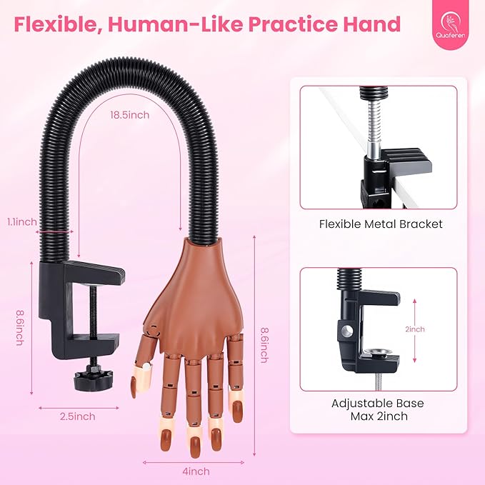 Magnetic Practice Hand for Acrylic Nails Detachable Mannequin Hand Movable Fake Hand for Trainning Manicure Hand with Flexible Fingers, Nail Tips, Brushes, Files and Clipper for Beginners Salon Home