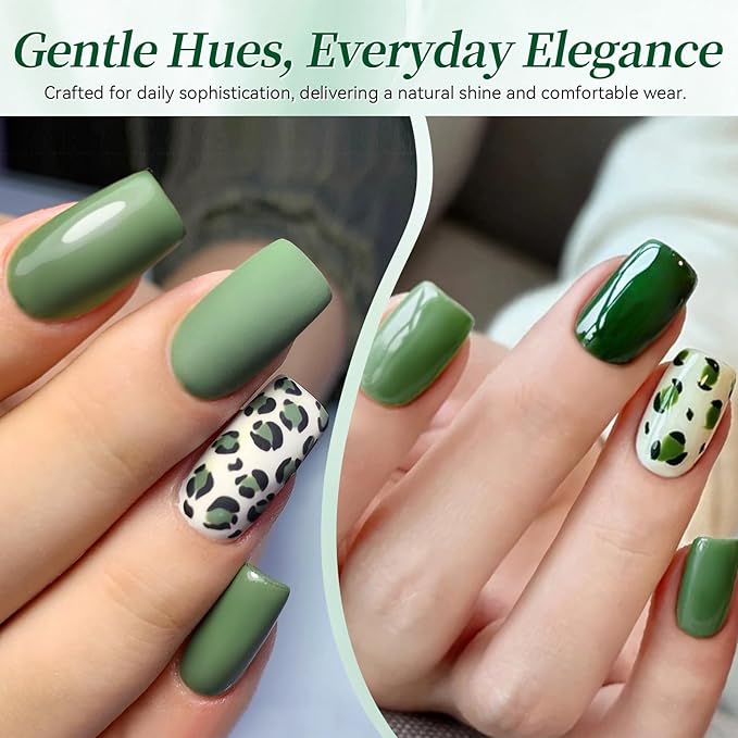 BORN PRETTY Green Gel Nail Polish Set Shimmer Glitter Cat Magnetic Eye Gel Polish Olive Emerald Forest Light Green Soak Off U v Gel Polish Kit for Salon Manicure and Nail Art DIY at Home