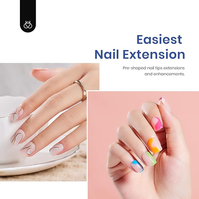 Beetles Gel Nail Tips Kit Square 500Pcs Pre-shaped Extra Short Square Nail Tips with 5 in 1 Mutipurpose Glue Gel Base Uv Led Nail Lamp