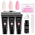 BQAN Poly Nail Gel Kit,3 Colors Poly Extension Gel With Dual Forms Builder Extension for Nail Tech DIY at Home Manicure Set (Pink&Nude)