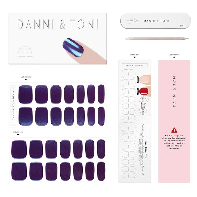 DANNI & TONI Semi Cured Gel Nail Strips Cranberry Chrome (Wine Flash) Color-Shifting Gel Nail Stickers 28 Stickers Gift for Woman