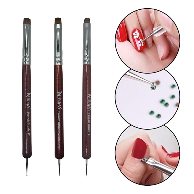 2-Piece Sable Brush Set: Professional Acrylic French Manicure Clean-up Brush and Bend Nail Dotting Pen | Essential Tools for Precision Nail Art and Clean Cuticles (#10)
