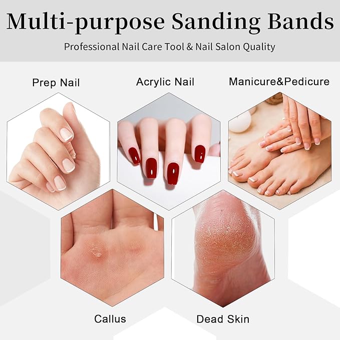 BLESWIN 100pcs Small Sanding Bands with Upgraded 3mm Mandrel Bit, 150 Grit for Acrylic Nail, Gel Nail Removing, Professional Nail Sanding Belt for Manicure and Pedicure, White